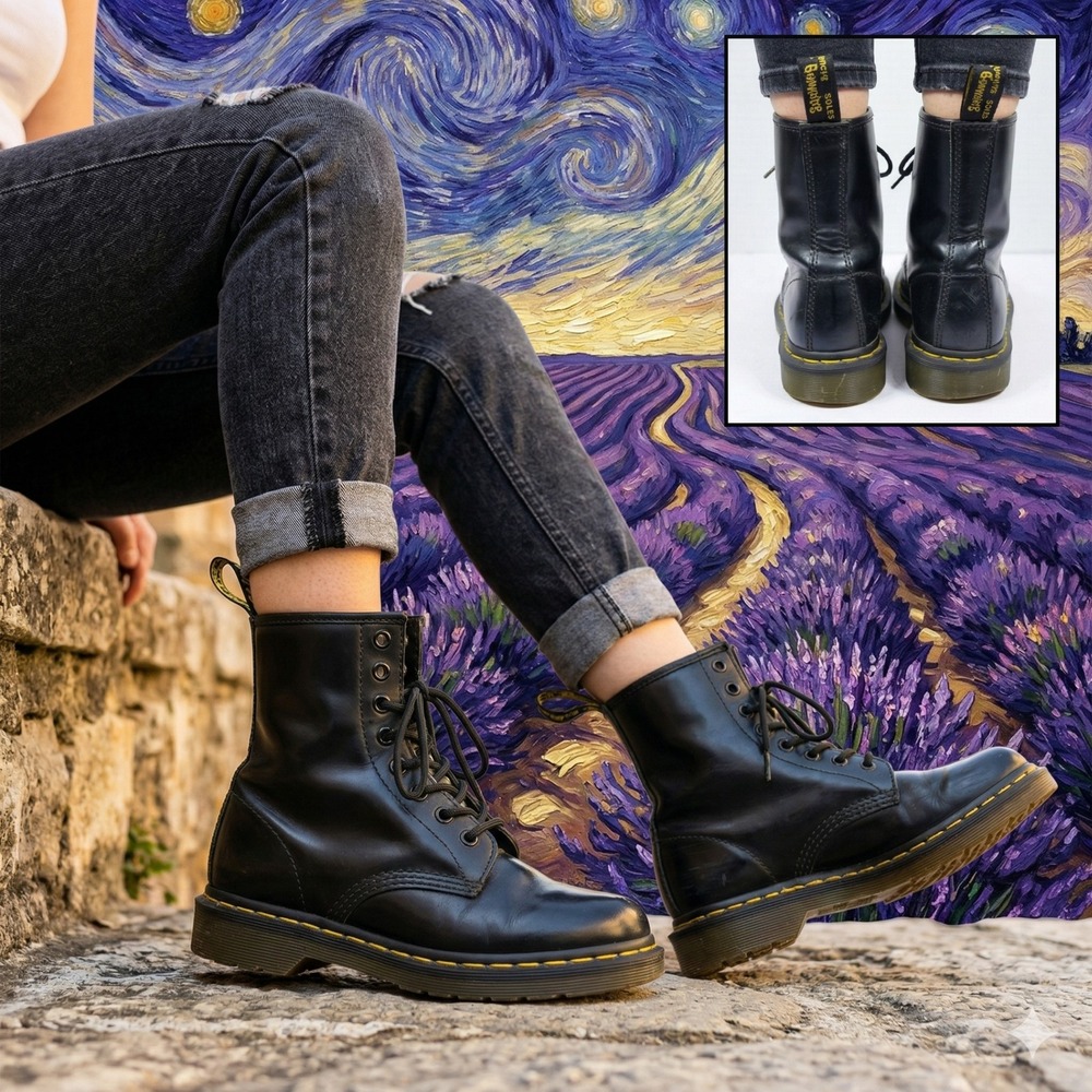 Dr Martens 1460 Black Smooth Leather 8 Eye Combat Boots Women 6 UK 4 EU 37 Read*